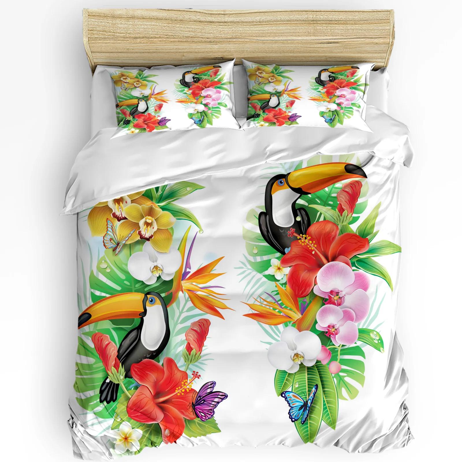 Animal Warbler Bird Tropical Flower Leaf Butterfly Duvet Cover 3pcs Bedding Set Home Textile Quilt Cover Pillowcases